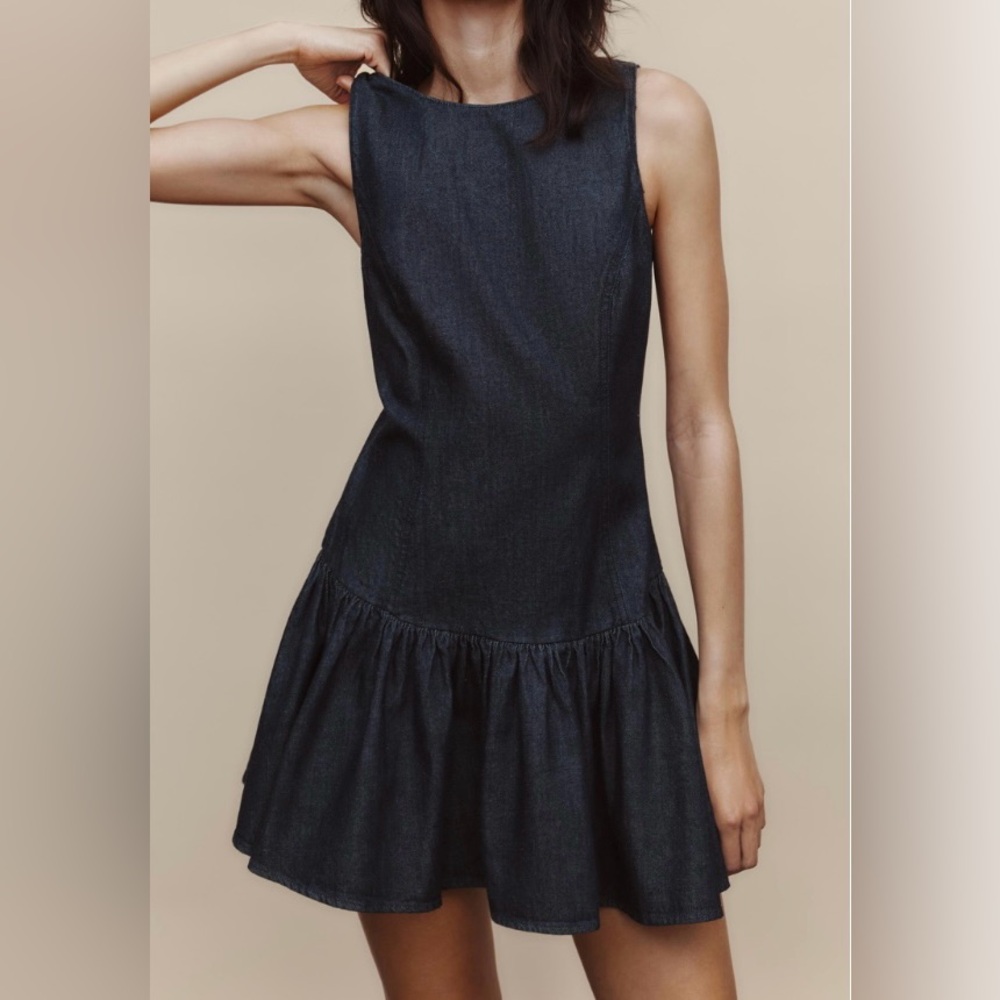 Zara Denim  Effect Ruffle Mini Dress